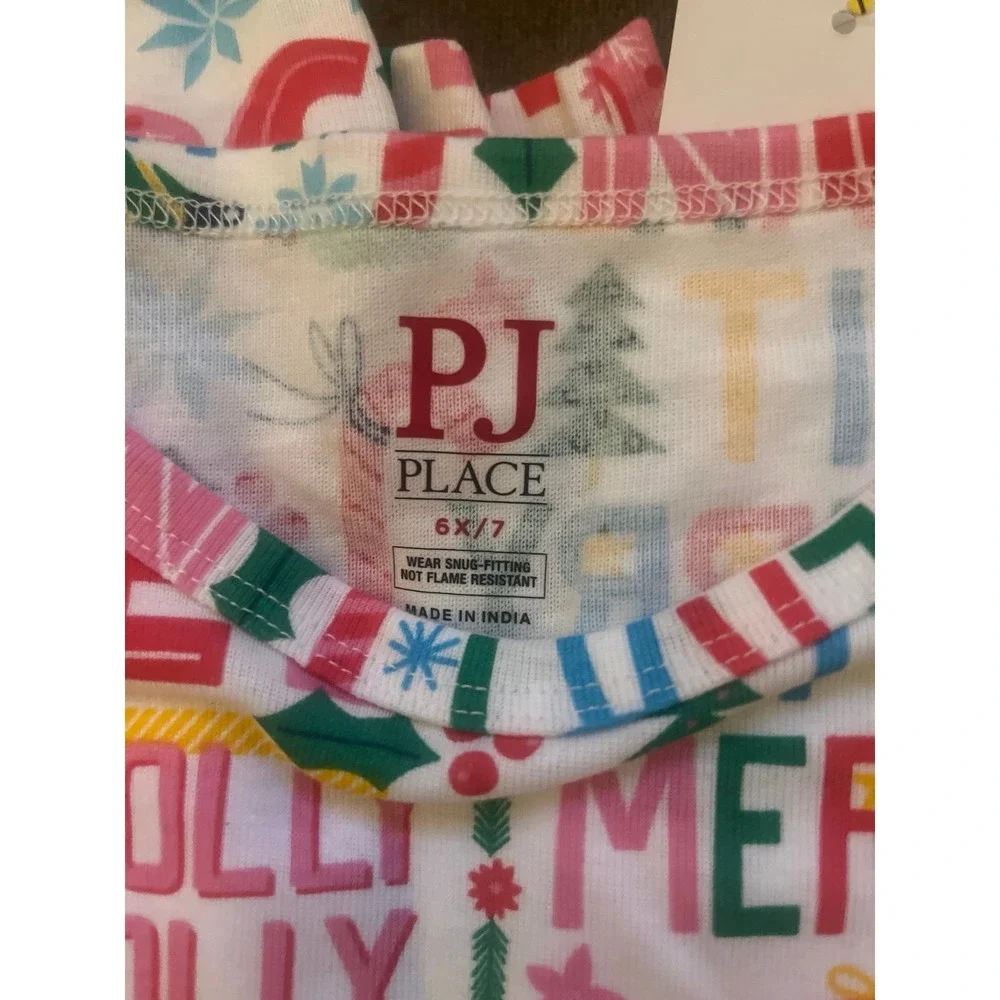 PJ Place Kids Christmas Holiday Pajama Set Size 6X/7 Multi Color Snug Fit NEW